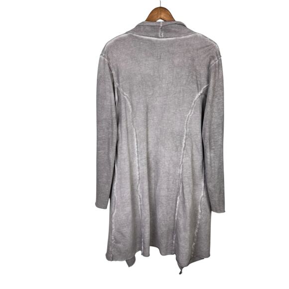 Vocal Taupe Vintage Wash Long Sleeve Draped Open Cardigan Layering Sweater - Picture 9 of 11